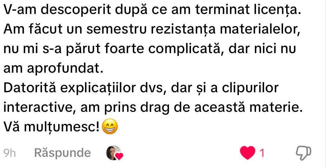 Comentariu pe TikTok: „Datorită explicațiilor dvs, dar și a clipurilor interactive, am prins drag de această materie. Vă mulțumesc!”