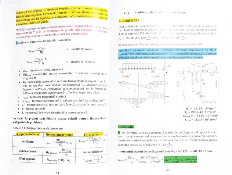 Verificarea unei grinzi la încovoiere, cu diagramele T și M