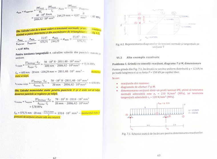 Diagramele de tensiuni normale și tangențiale și o problemă de grindă cu consolă
