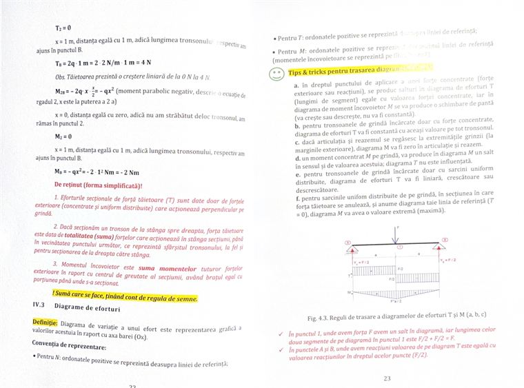 Diagrame de eforturi și caseta Tips & tricks pentru trasarea diagramelor T și M