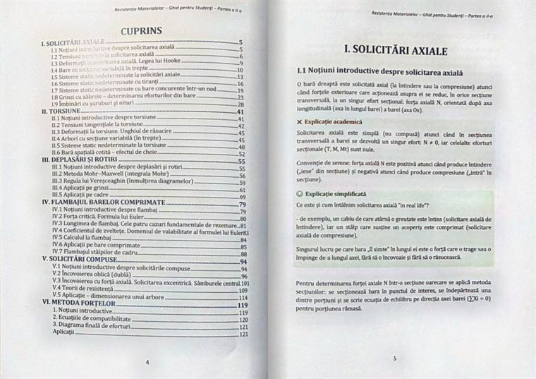 Cuprinsul și începutul capitolului Solicitări axiale